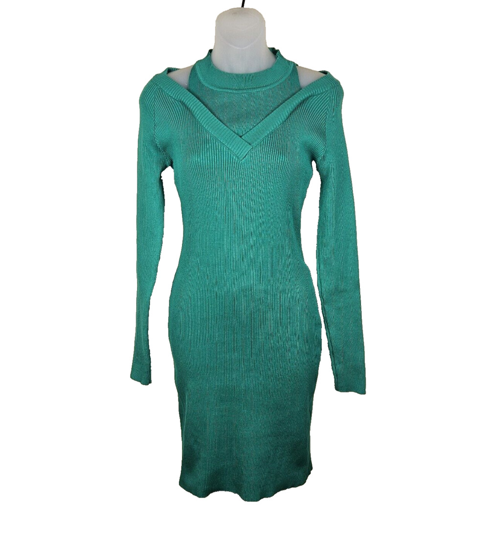 NUBU Studio Hungarian Midi Dress OS Bodycon Ribbed Long Sleeve Cut Out Stretch